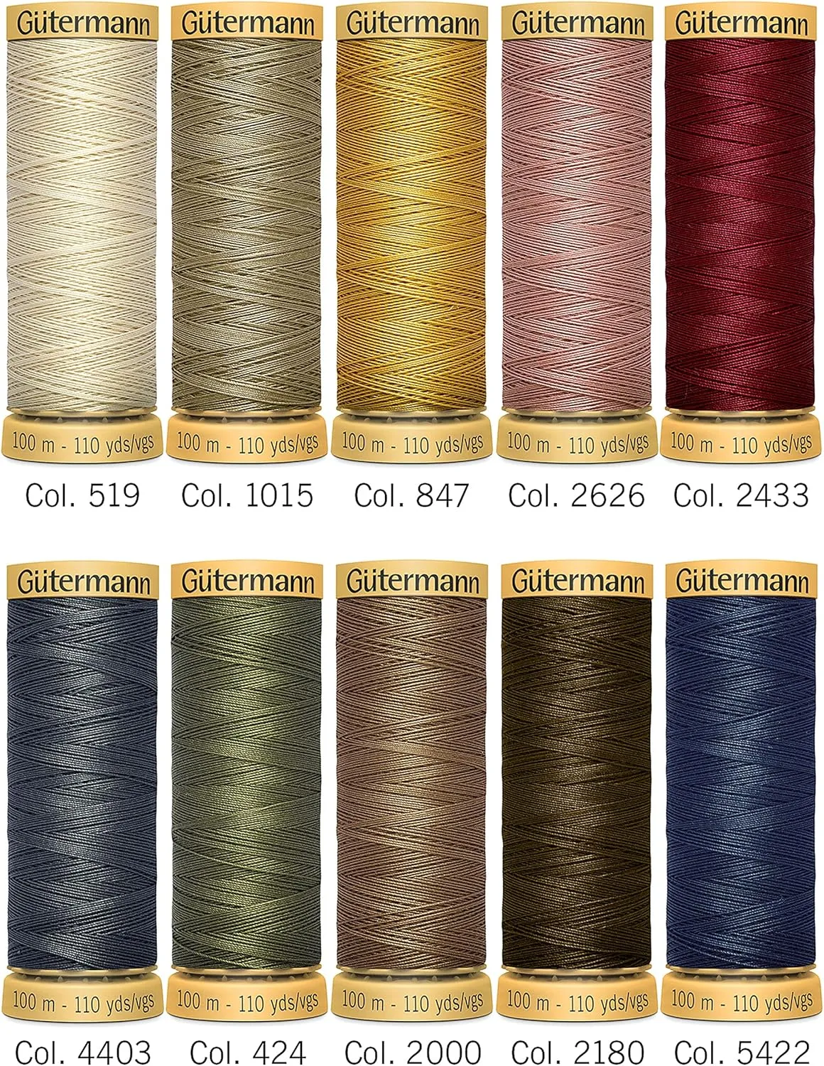 Gutermann 734521-3 Thread Set Natural Cotton 50 100m/10 reels, Col 2 Assorted