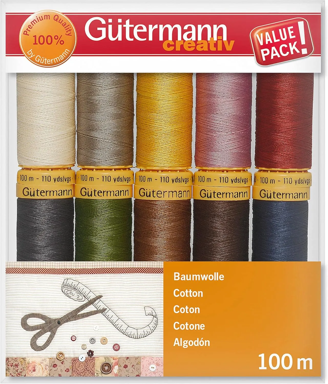 Gutermann 734521-3 Thread Set Natural Cotton 50 100m/10 reels, Col 2 Assorted