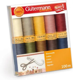 Gutermann 734521-3 Thread Set Natural Cotton 50 100m/10 reels, Col 2 Assorted