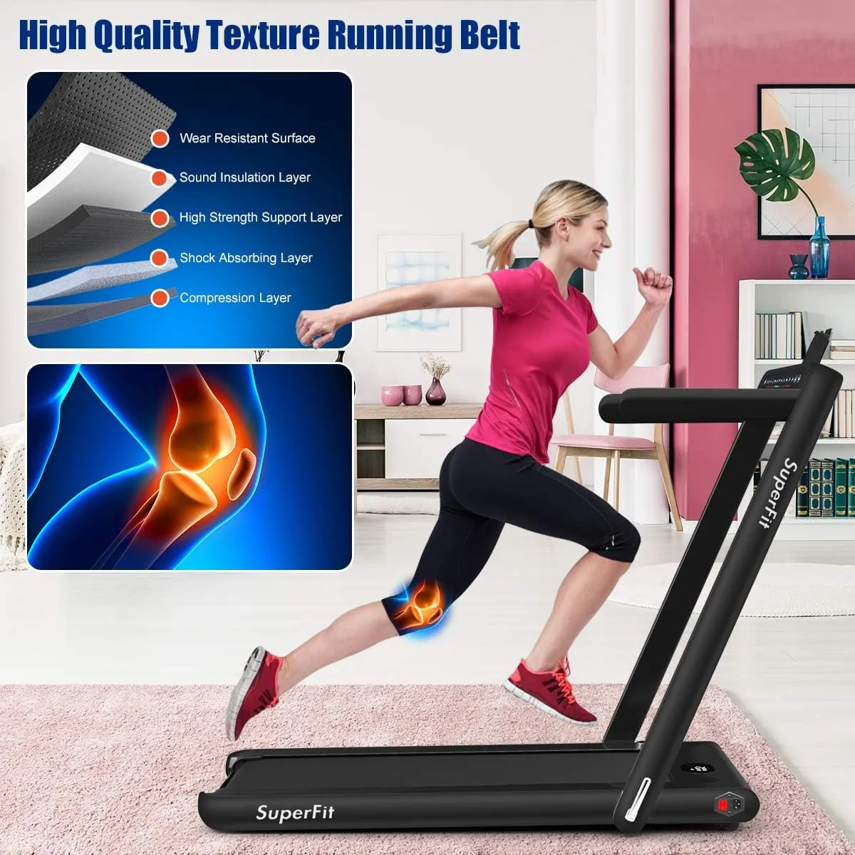 GYMAX Walking Pad, 2.25HP Dual Display Foldable Treadmill for Home with Remote/Smart App Control, Portable Compact Treadmill for Office Under Desk, Folding Running Machine for Small Spaces