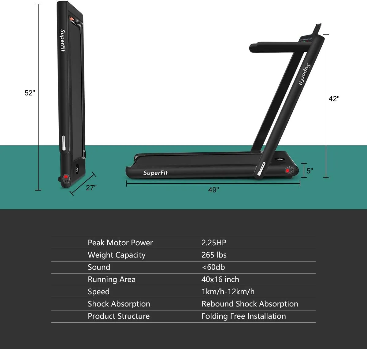 GYMAX Walking Pad, 2.25HP Dual Display Foldable Treadmill for Home with Remote/Smart App Control, Portable Compact Treadmill for Office Under Desk, Folding Running Machine for Small Spaces