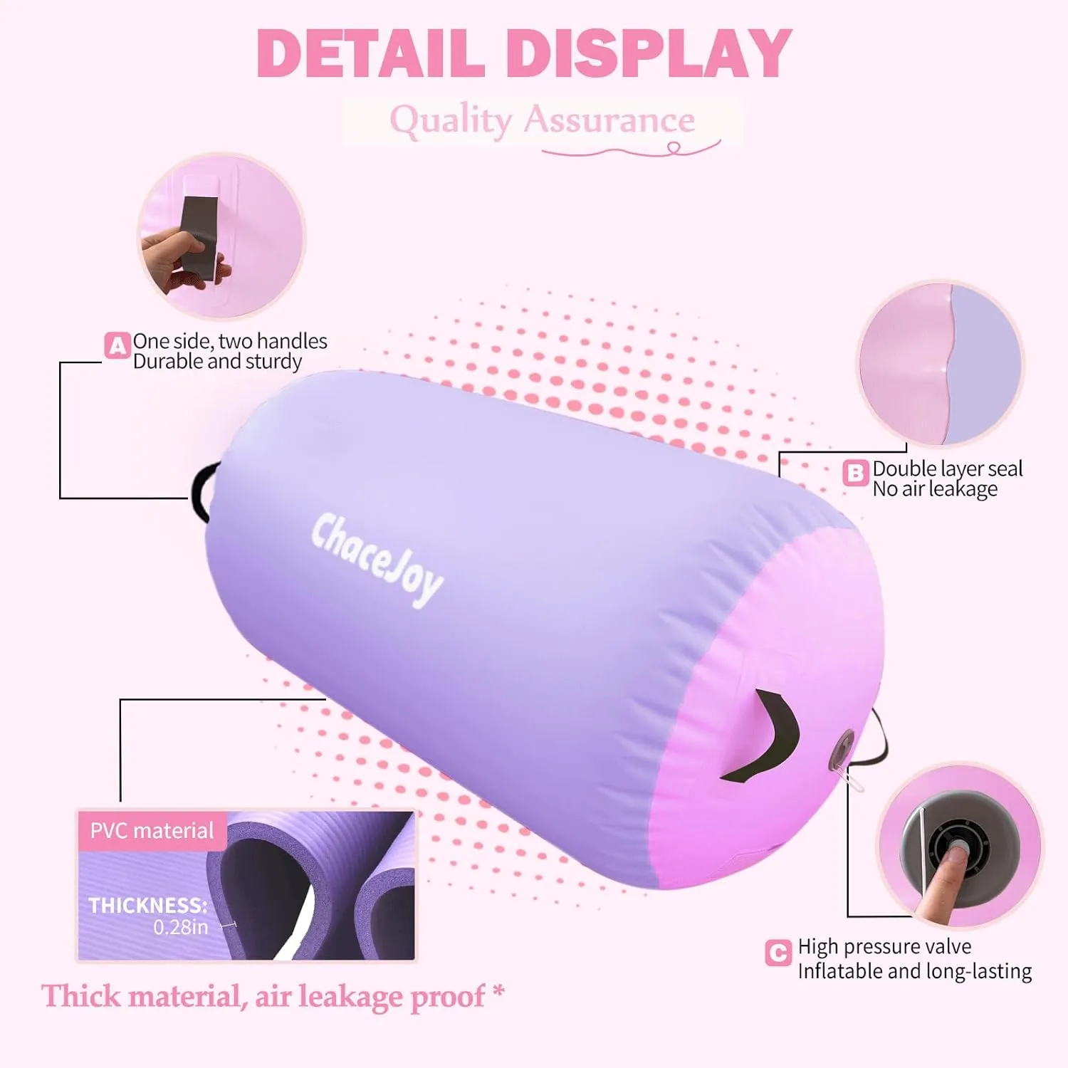 Gymnastics Air Barrel Inflatable Tumbling Roller for Cheerleading and Gymnastics Home Training Perfect for Back Handspring Practice Tumbling Drills Air Roller for Kids and Adults Includes Repair Kit