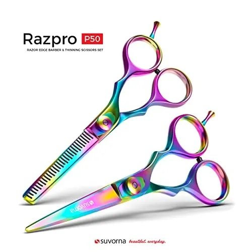 Hair Cutting Scissors Professional Barber scissors set Thinning Shears Set Hair Scissors Set Barber accessories Hair Thinning scissors, 5.5 Inch, 2 Piece set
