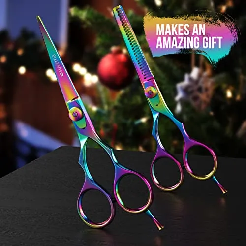 Hair Cutting Scissors Professional Barber scissors set Thinning Shears Set Hair Scissors Set Barber accessories Hair Thinning scissors, 5.5 Inch, 2 Piece set