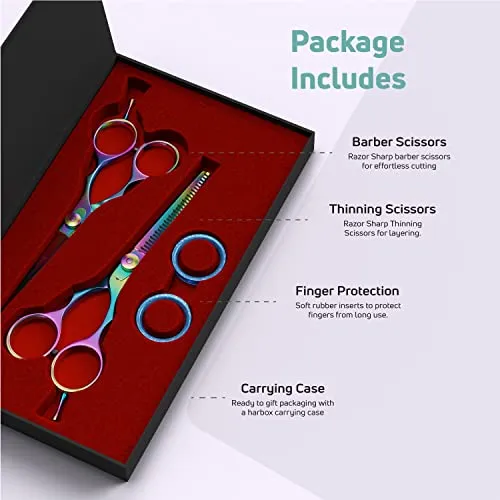 Hair Cutting Scissors Professional Barber scissors set Thinning Shears Set Hair Scissors Set Barber accessories Hair Thinning scissors, 5.5 Inch, 2 Piece set