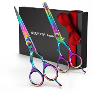 Hair Cutting Scissors Professional Barber scissors set Thinning Shears Set Hair Scissors Set Barber accessories Hair Thinning scissors, 5.5 Inch, 2 Piece set