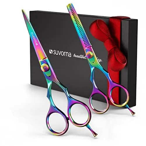 Hair Cutting Scissors Professional Barber scissors set Thinning Shears Set Hair Scissors Set Barber accessories Hair Thinning scissors, 5.5 Inch, 2 Piece set