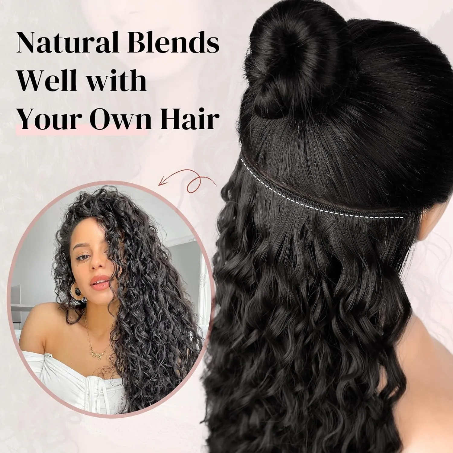 Hair Extension, LONAI 9PCS Clip in Hair Extensions, LN002 22" Long Curly Thick Heat Resistant Synthetic Soft Deep Wave Hairpieces for Women-Copper Red