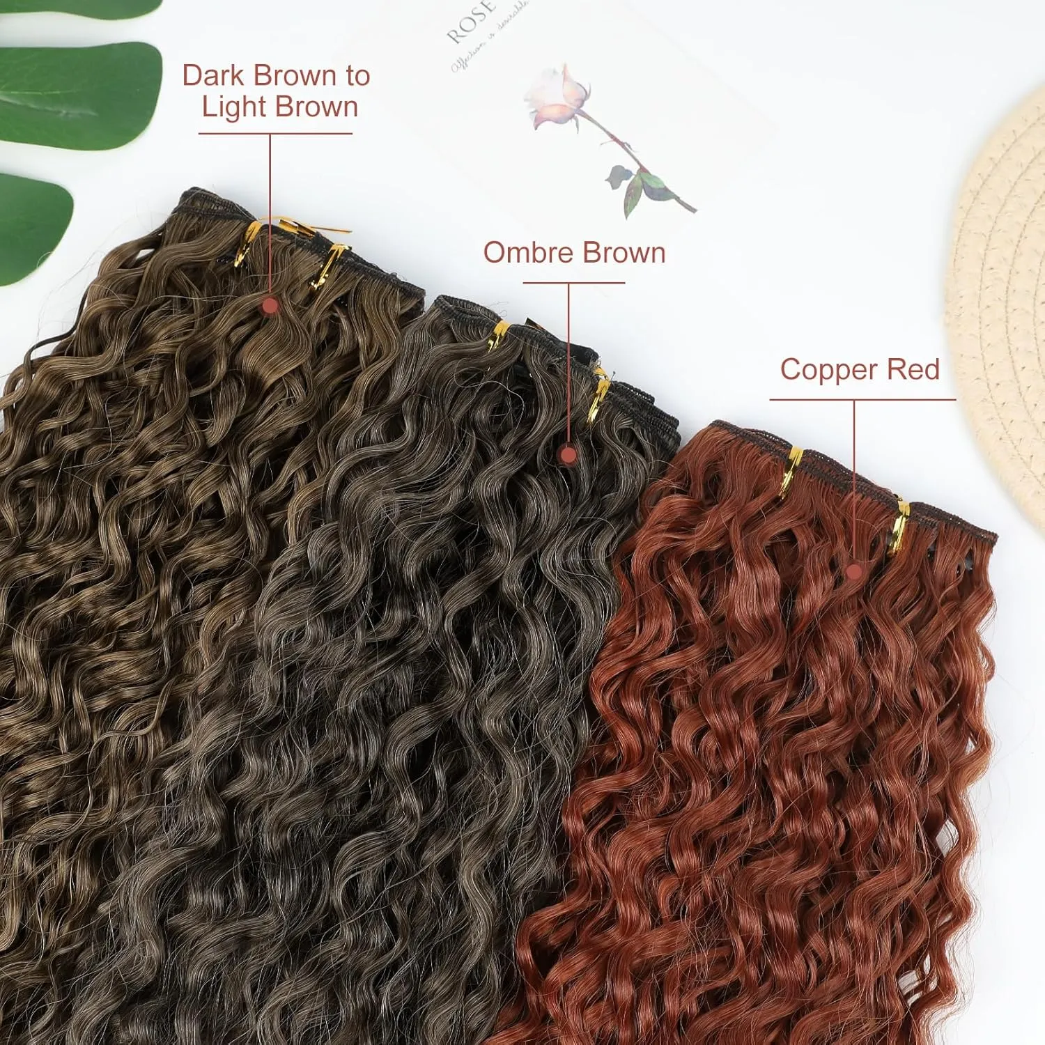 Hair Extension, LONAI 9PCS Clip in Hair Extensions, LN002 22" Long Curly Thick Heat Resistant Synthetic Soft Deep Wave Hairpieces for Women-Copper Red