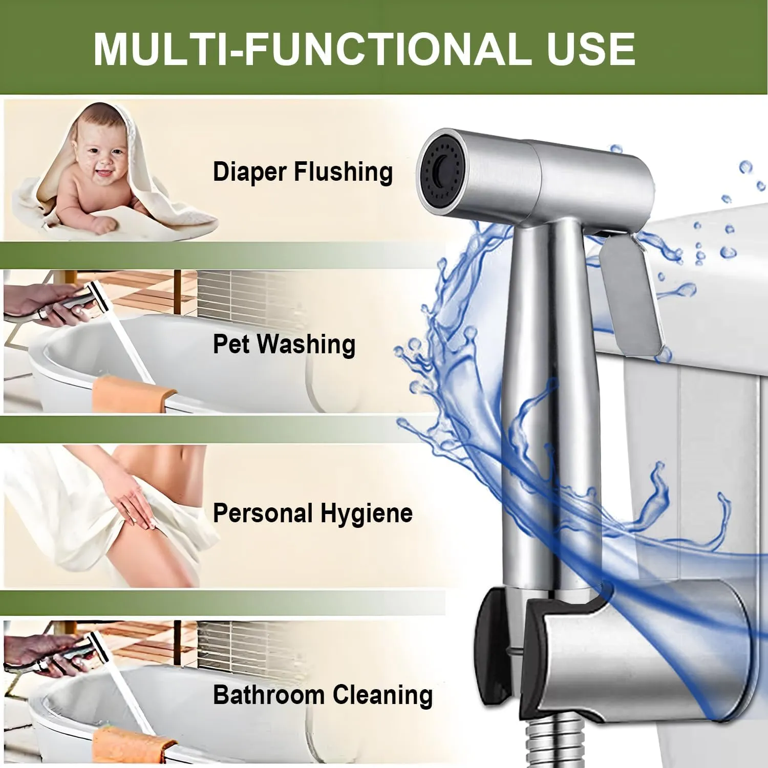 Handheld Bidet Sprayer for Toilet, Stainless Steel Bathroom Personal Hygiene Bidet Sprayer Set, Baby Cloth Diaper Sprayer with Adjustable Water Pressure Control, Perfect for Whole Family Cleaning Use