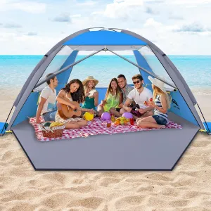 Happy Travel Beach Tent, UPF 50  UV Protection Sun Shade Shelter for 3/4/5/6/7/8 Person, Portable Beach Canopy for Family & Baby, Lightweight & Easy Setup Beach Cabana with 3 Ventilation Mesh Windows