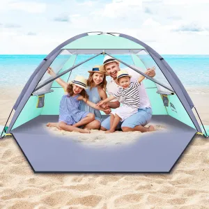 Happy Travel Beach Tent, UPF 50  UV Protection Sun Shade Shelter for 3/4/5/6/7/8 Person, Portable Beach Canopy for Family & Baby, Lightweight & Easy Setup Beach Cabana with 3 Ventilation Mesh Windows