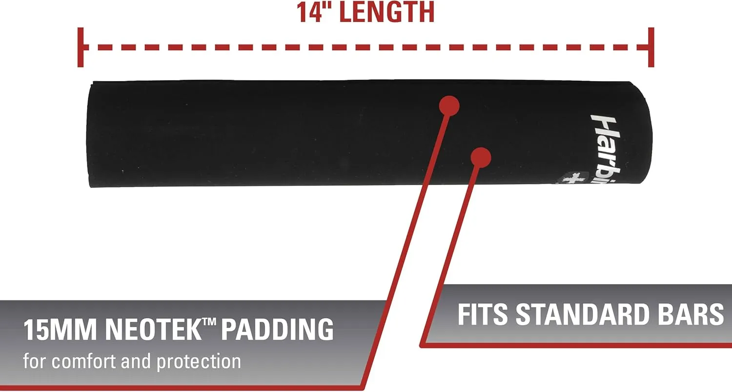 Harbinger NeoTek Foam Core Bar Pad, Standard 14" & Olympic 16" for Squats, Lunges, Hip Thrusts, Weightlifting