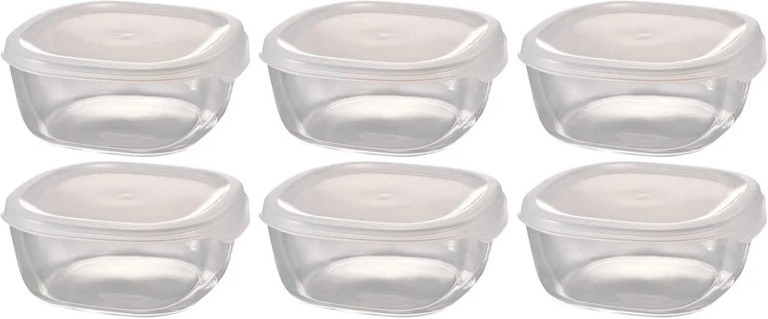 HARIO BUONO Kitchen KST-60-TW Heat-Resistant Glass Storage Container, Square, 20.3 fl oz (600 ml), Set of 6, Clear