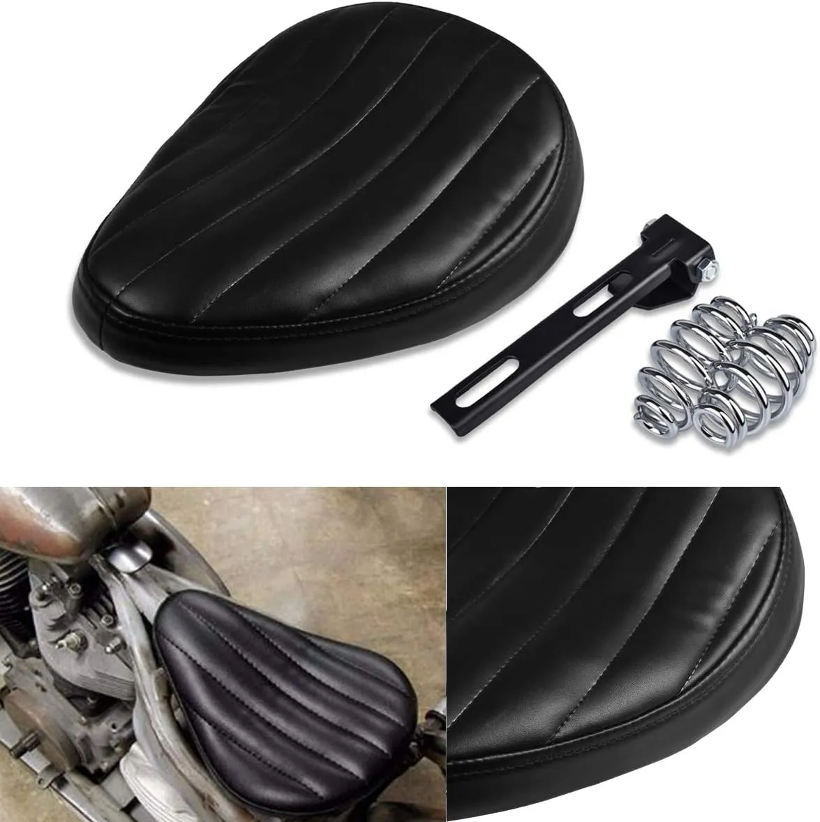 Har*ley Motorcycle Solo Seat Cushion Baseplate Spring Seat Pad Saddle Bracket for Har*ley Cruiser Bobber Chopper Har*ley Honda Yamaha Suzuki Kawasaki (New-Black)