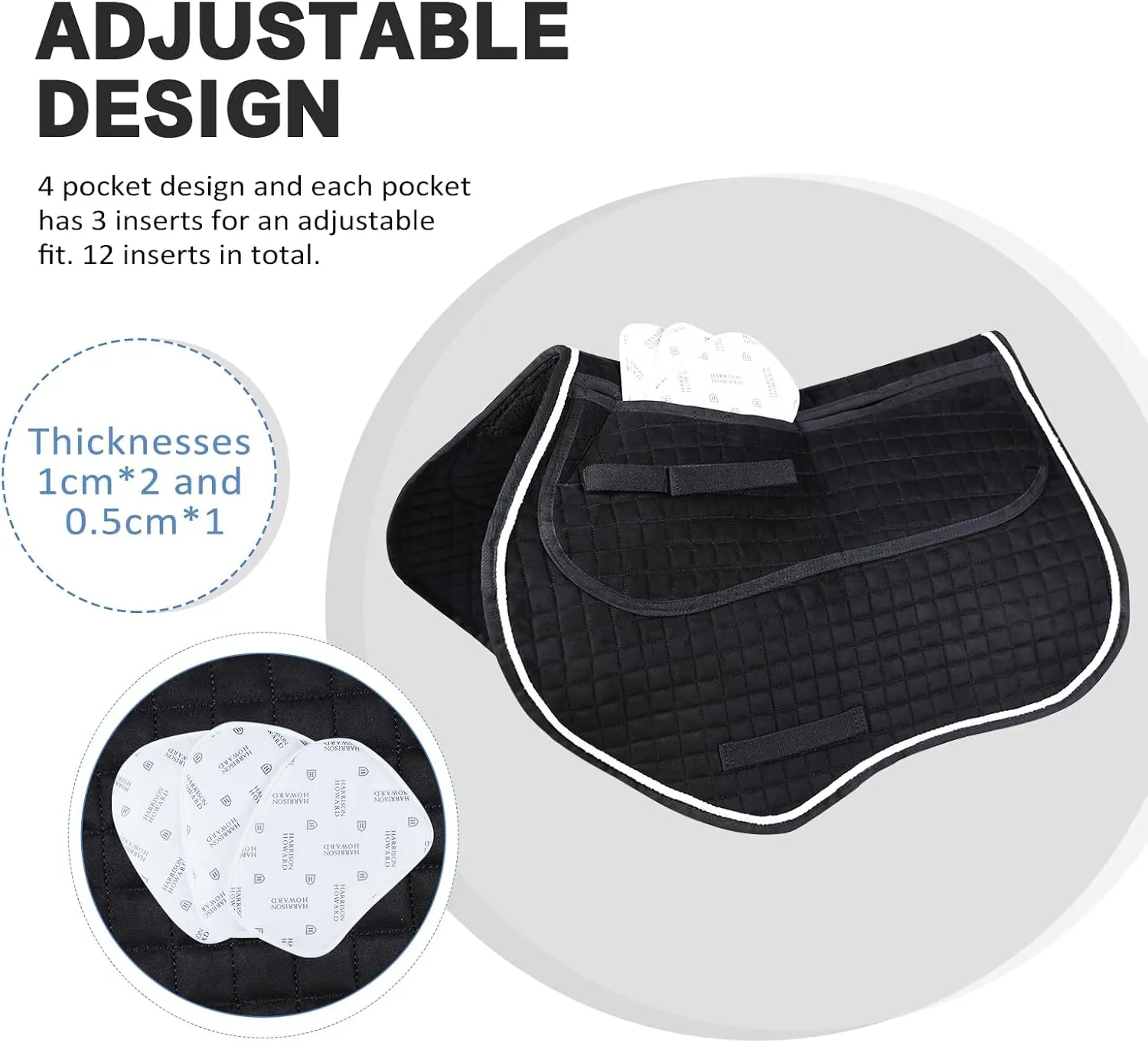 Harrison Howard Diamond Quilted Close Contact Saddle Pad Adjustable with 4 Pockets and Foam Inserts with Differentiated Thickness Horse Riding Pad with Added Cushioning and Comfort