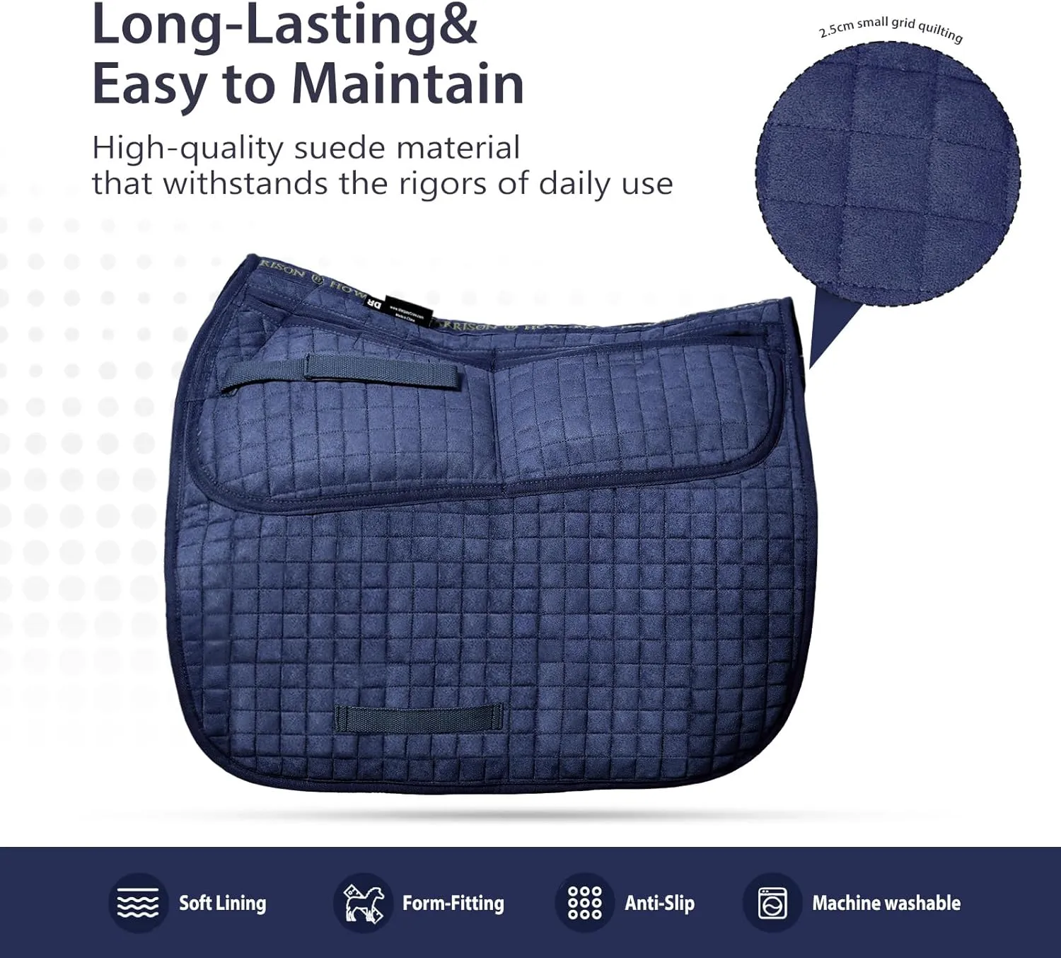 Harrison Howard Diamond Quilted Dressage Saddle Pad Adjustable with 4 Pockets and Foam Inserts with Differentiated Thickness Horse Riding Pad with Added Cushioning and Comfort