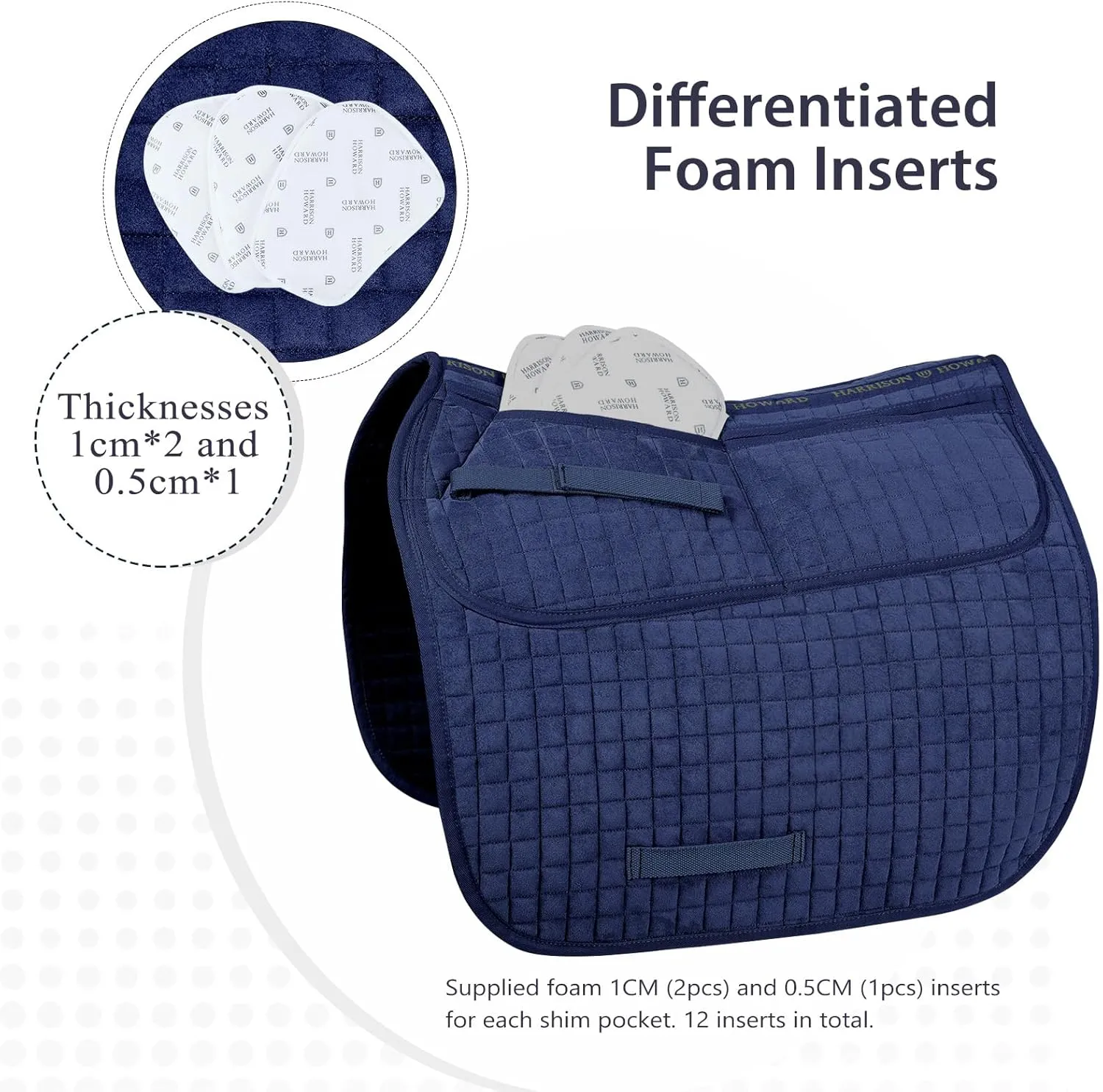 Harrison Howard Diamond Quilted Dressage Saddle Pad Adjustable with 4 Pockets and Foam Inserts with Differentiated Thickness Horse Riding Pad with Added Cushioning and Comfort
