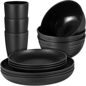 Healifty 1 Set Set Straw Dinnerware Set Camping Plates Bowls Outdoor Dining Set for Home Dorms Picnics Camping Heat Resistant Easy to Clean