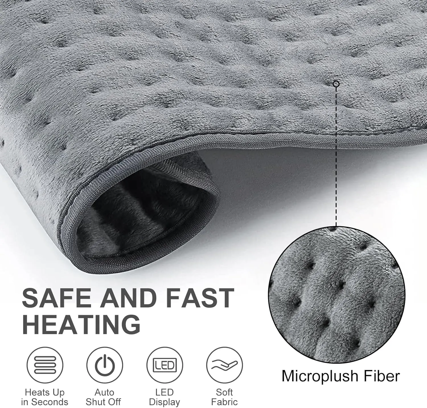 Heat Pad for Back Pain Relief Electric Heating Pads with 6 Temperatures Soft Detachable Heat Pad for Man Women (Gray)