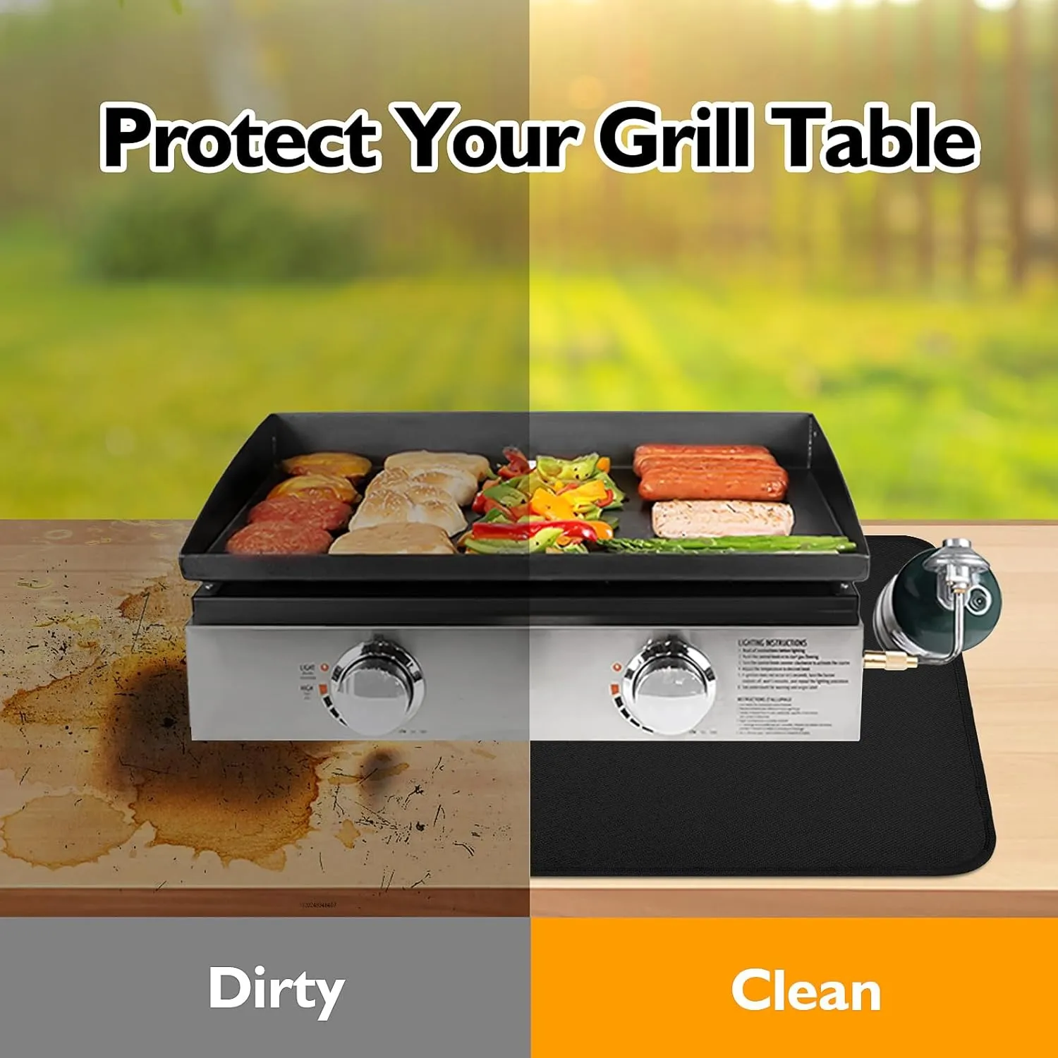 Heat Resistant Mats for Countertop and Grill Table, Fireproof Grill Mats for Outdoor Grill, Portable Charcoal Grill, Gas Grill, Pizza Oven Compatible with Blackstone, Ninja 24x31x0.02in, Black