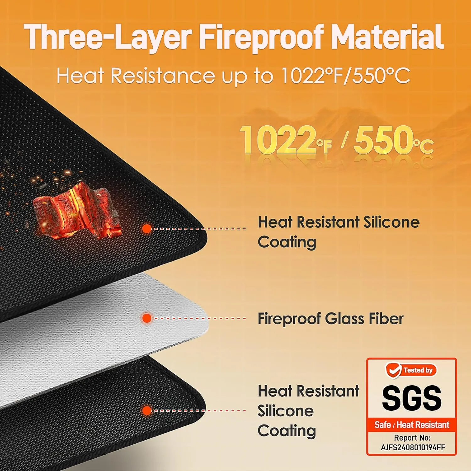 Heat Resistant Mats for Countertop and Grill Table, Fireproof Grill Mats for Outdoor Grill, Portable Charcoal Grill, Gas Grill, Pizza Oven Compatible with Blackstone, Ninja 24x31x0.02in, Black