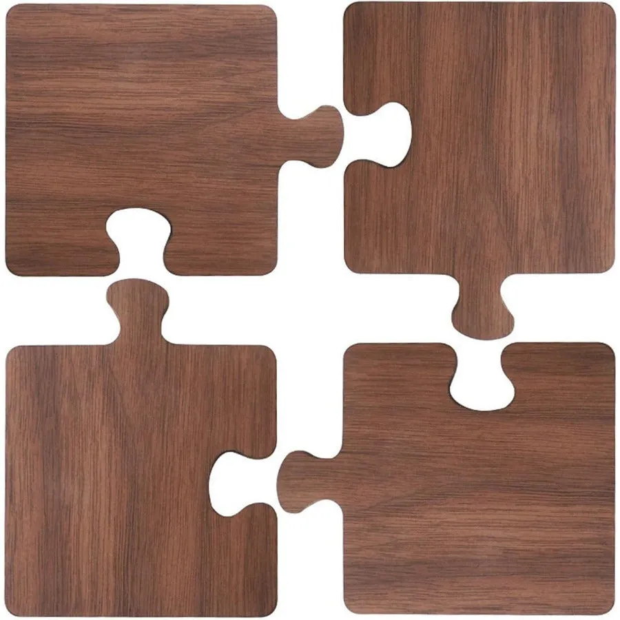 Heat resistant wooden coaster set made of puzzle pieces