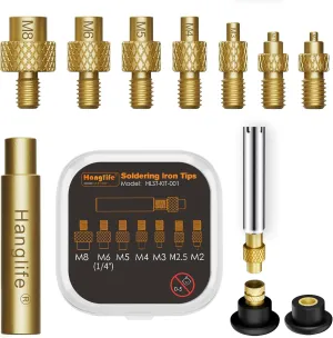 Heat-Set Insert Tips for Threaded Inserts M2 M2.5 M3 M4 M5 M6 M8, Soldering Iron Tips Compatible with Weller SP40NUS/Hakko FX-888D/900M/T18 Irons- Press Tool for Plastic 3D Printer Components