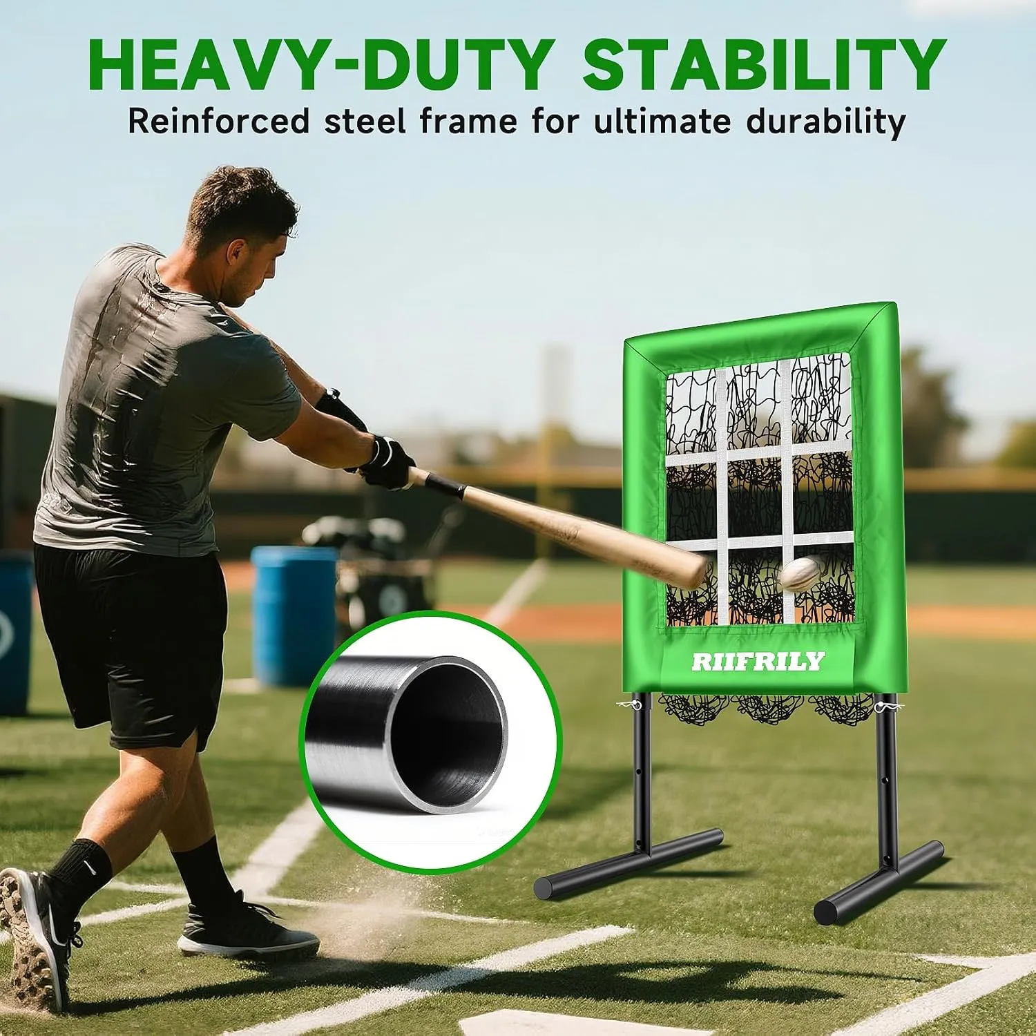 Heavy-Duty 9 Hole Baseball Pitching Net with Pitching Target Pockets, Regulation Size Strike Zone, Portable Adjustable Height Pitcher Training Equipment for Baseball/Softball Practice