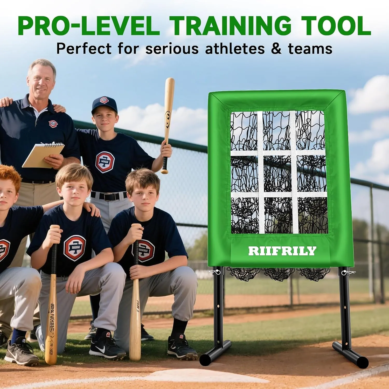 Heavy-Duty 9 Hole Baseball Pitching Net with Pitching Target Pockets, Regulation Size Strike Zone, Portable Adjustable Height Pitcher Training Equipment for Baseball/Softball Practice