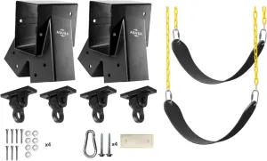 Heavy Duty Children Swing Set Hardware Replacement Kit Including 2 Swing Brackets 4 Swing Hangers 2 Black Swing Seats for Outdoor Play Sets Playground Equipment Parts Hardware Included (H2SB)