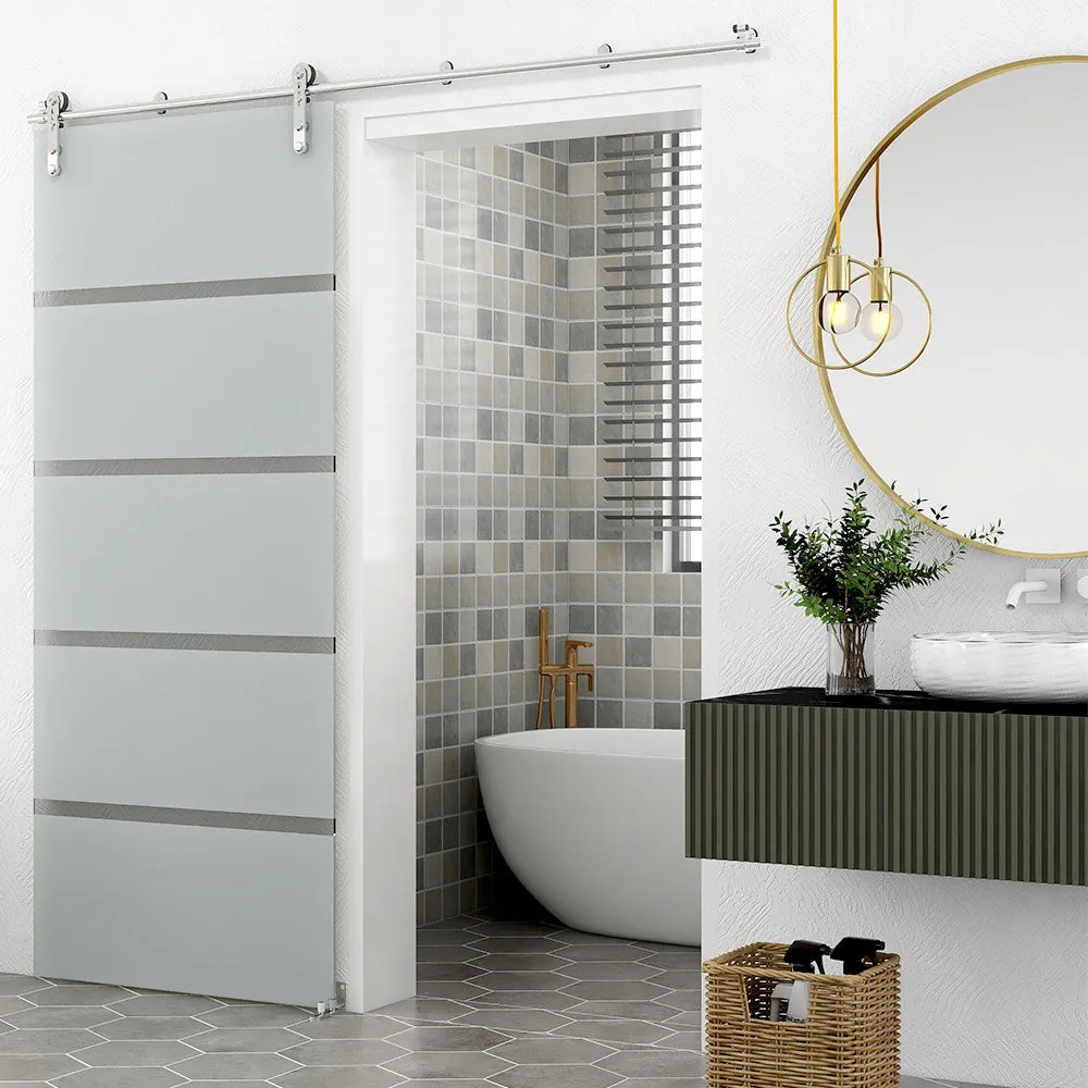 Heavy duty stainless steel glass sliding barn door hardware track set kit CCJH Round-Shaped