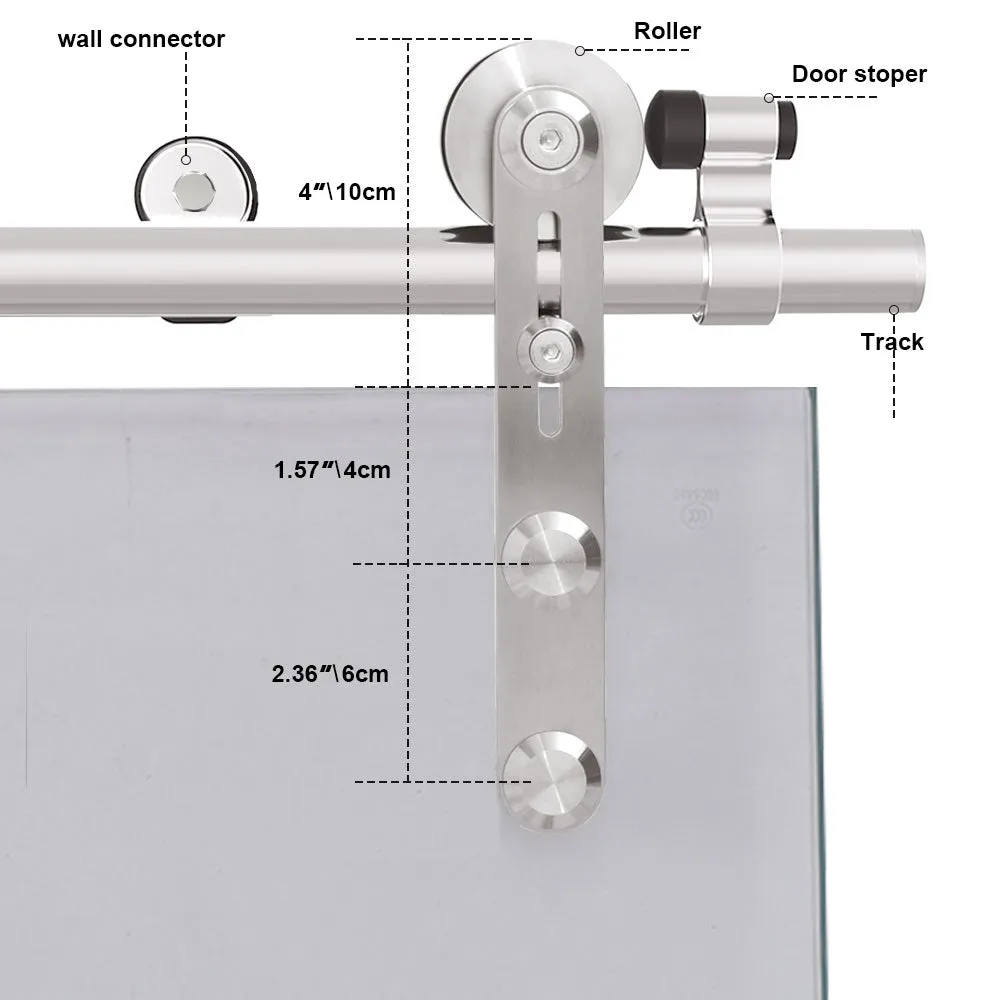 Heavy duty stainless steel glass sliding barn door hardware track set kit CCJH Round-Shaped