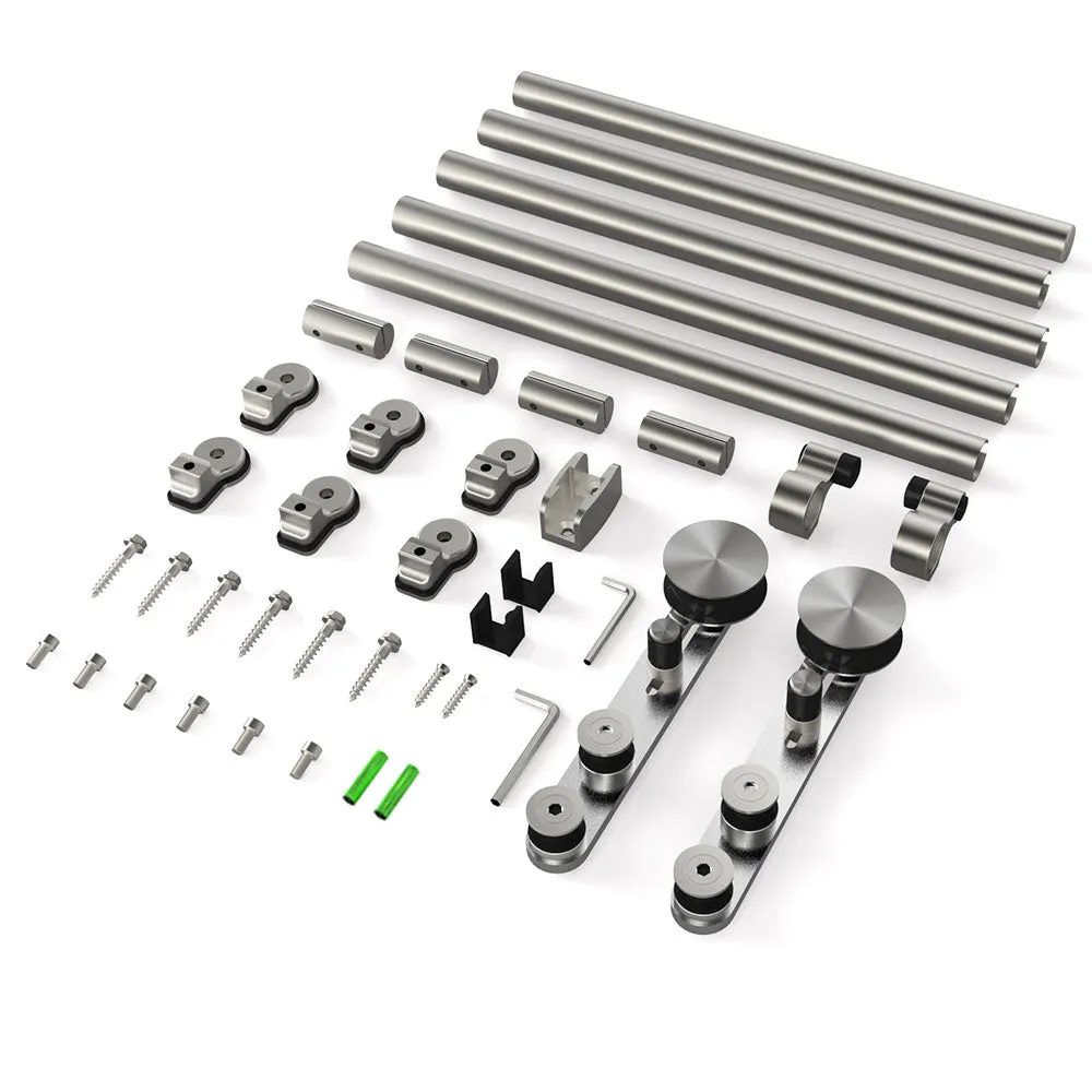 Heavy duty stainless steel glass sliding barn door hardware track set kit CCJH Round-Shaped