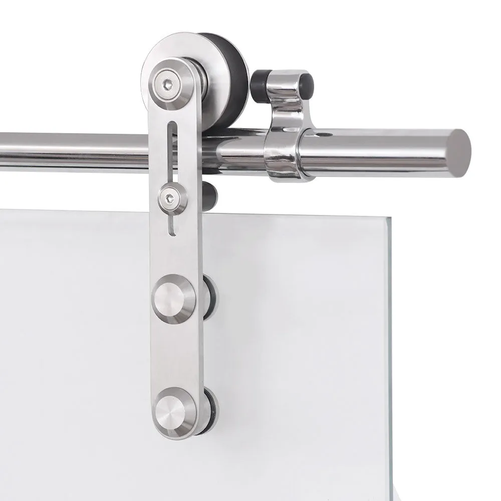 Heavy duty stainless steel glass sliding barn door hardware track set kit CCJH Round-Shaped