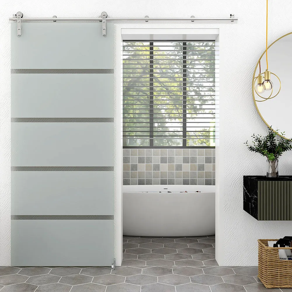 Heavy duty stainless steel glass sliding barn door hardware track set kit CCJH Round-Shaped