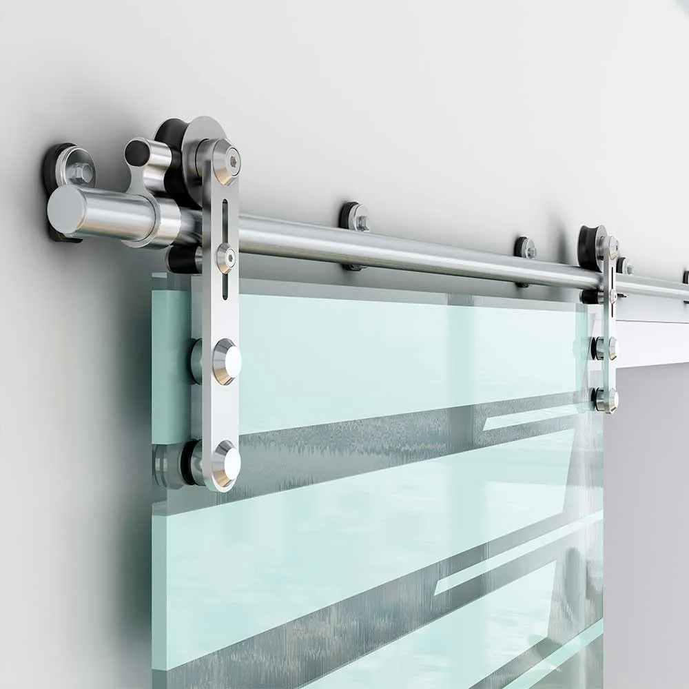 Heavy duty stainless steel glass sliding barn door hardware track set kit CCJH Round-Shaped