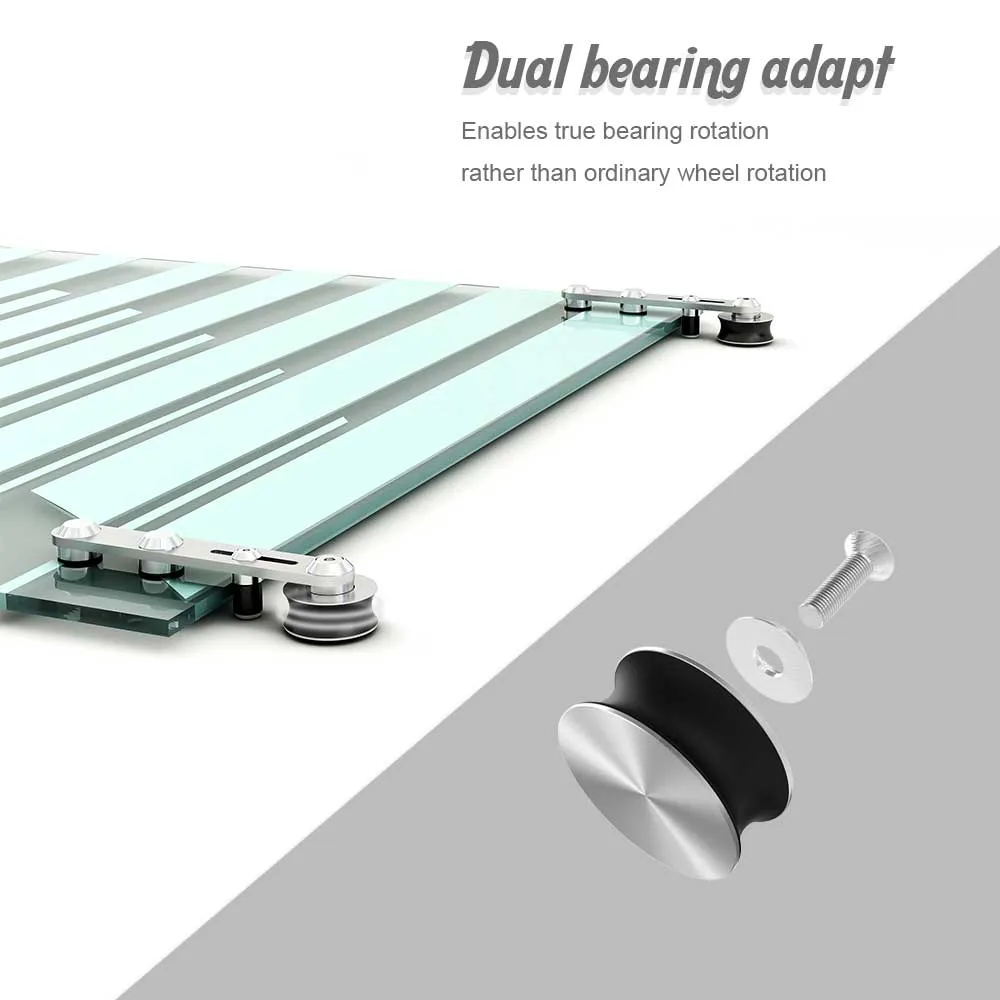 Heavy duty stainless steel glass sliding barn door hardware track set kit CCJH Round-Shaped