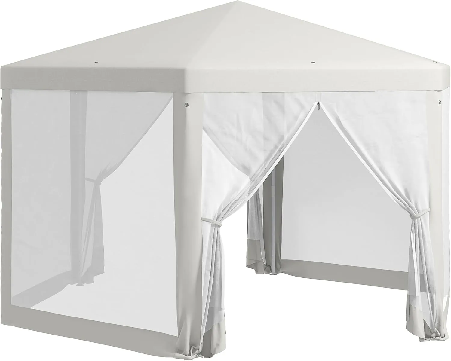 Hexagon Sun Shade Shelter Outdoor Party Tent, 13' x 11' Canopy with Protective Mesh Screen Sidewalls, Ropes & Stakes Garden