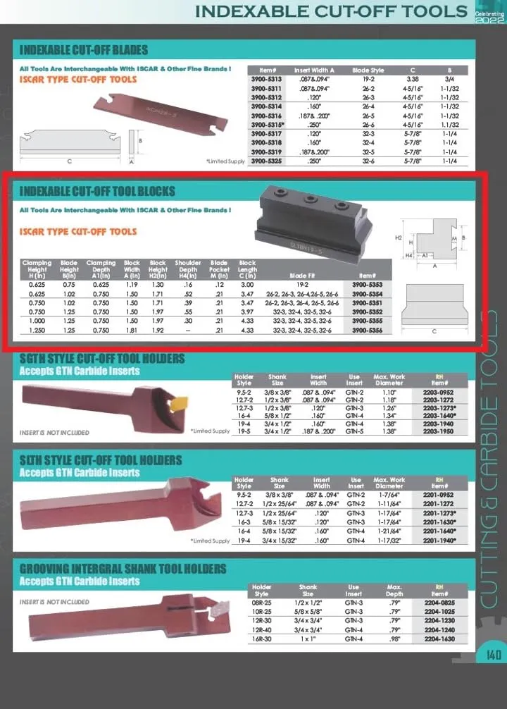 HHIP 3900-5353 Iscar Type Cut-Off Tool Block, 0.625" x 0.75"