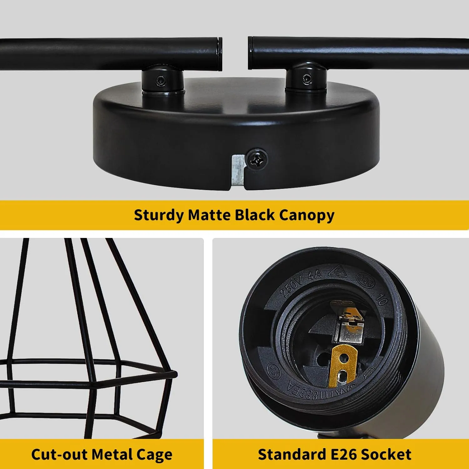 HiBay 4-Light Track Lighting Kit, Directional Rotatable Ceiling Light Fixtures, Black Geometric Metal Cage Industrial Spotlight Fixtures for Kitchen, Bedroom, Hallway, E26 Base (Bulbs Not Included)