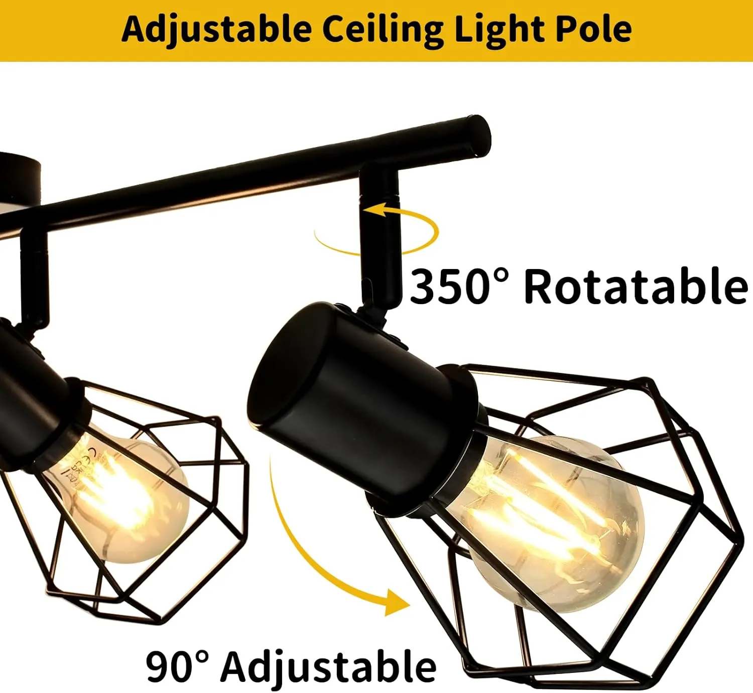 HiBay 4-Light Track Lighting Kit, Directional Rotatable Ceiling Light Fixtures, Black Geometric Metal Cage Industrial Spotlight Fixtures for Kitchen, Bedroom, Hallway, E26 Base (Bulbs Not Included)