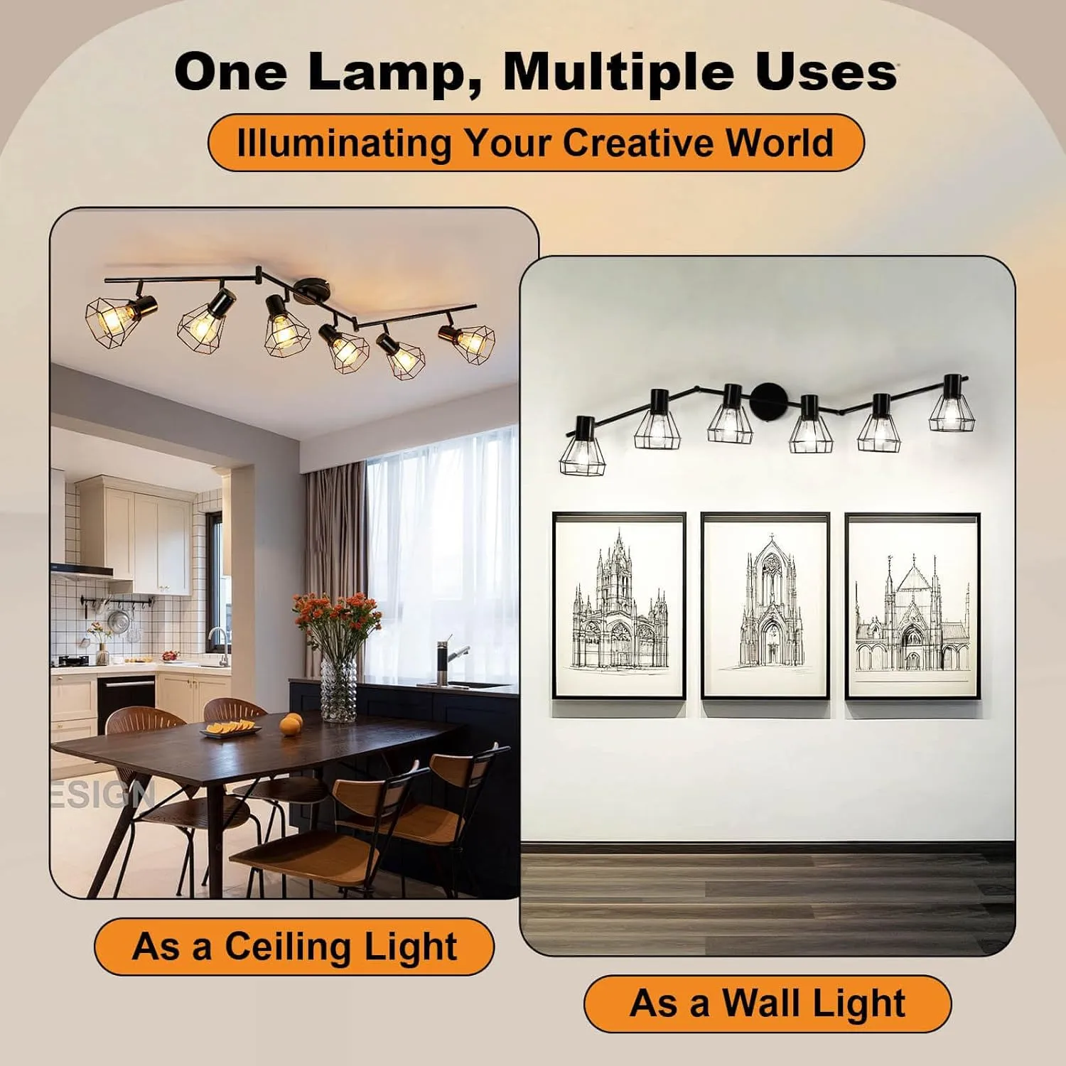 HiBay 6-Light Track Lighting, Directional Rotatable Ceiling Light Fixture, Black Farmhouse Track Spotlight for Kitchen, Bedroom, Living Room, E26 Base (Bulbs Not Included)