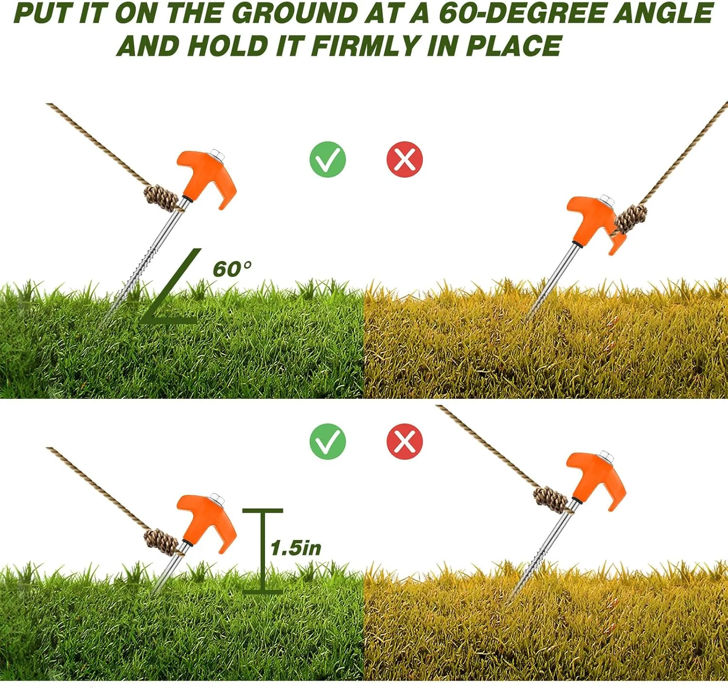 Hicarer 20 Pcs 20 Pcs 8'' Screw in Tent Stakes Heavy Duty Ground Metal Stakes for Inflatables with Hex Head Driver for Outdoor Camping Tent Inflatable Garden Decor (Orange)