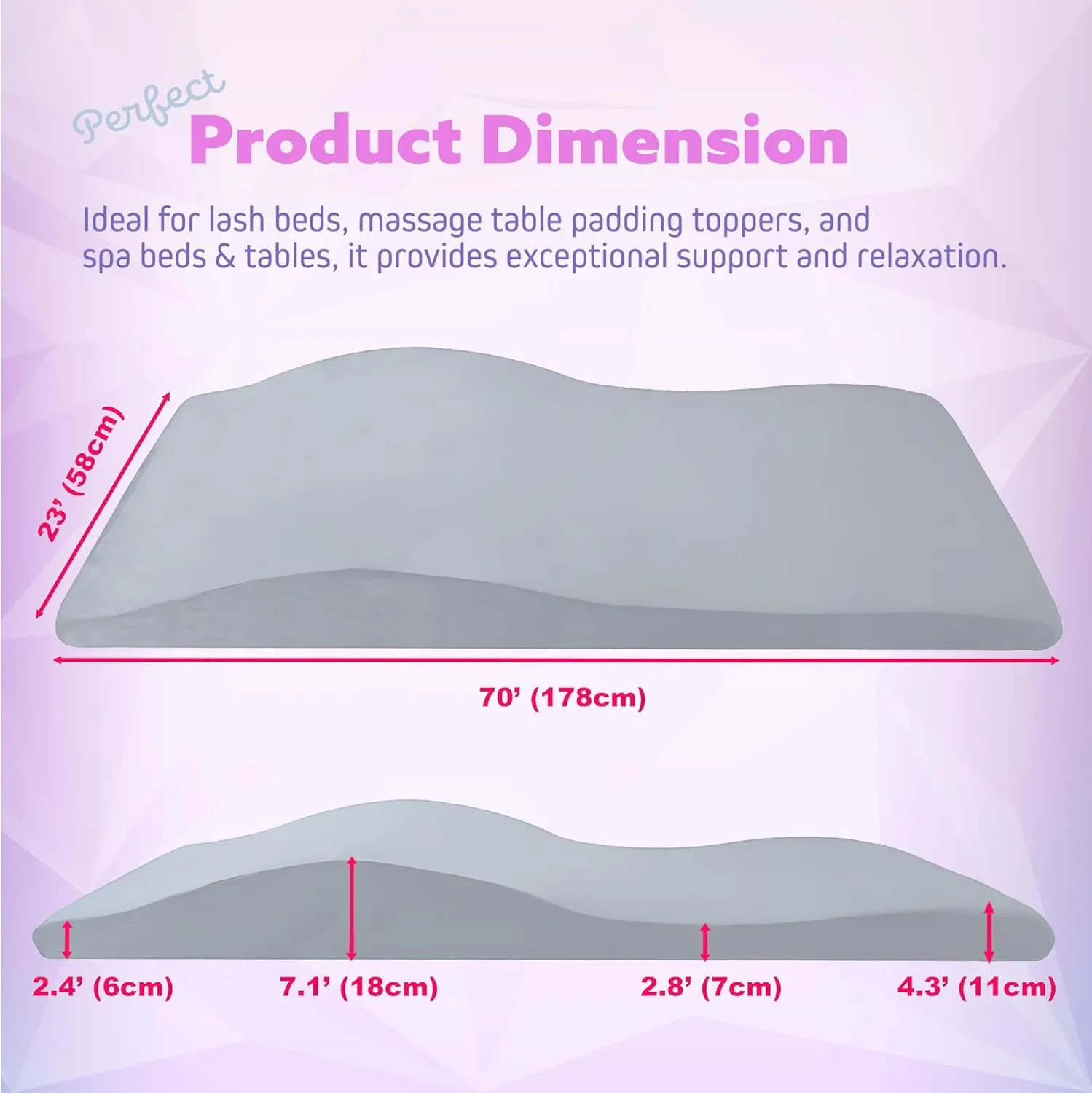 High-Density Foam Massage Table Topper with Soft Plush Cover, Ergonomic Eyelash Extension Bed Cushion, Memory Foam Spa Table Pad & Pillow for Salon, 23" 58 cm, Gray