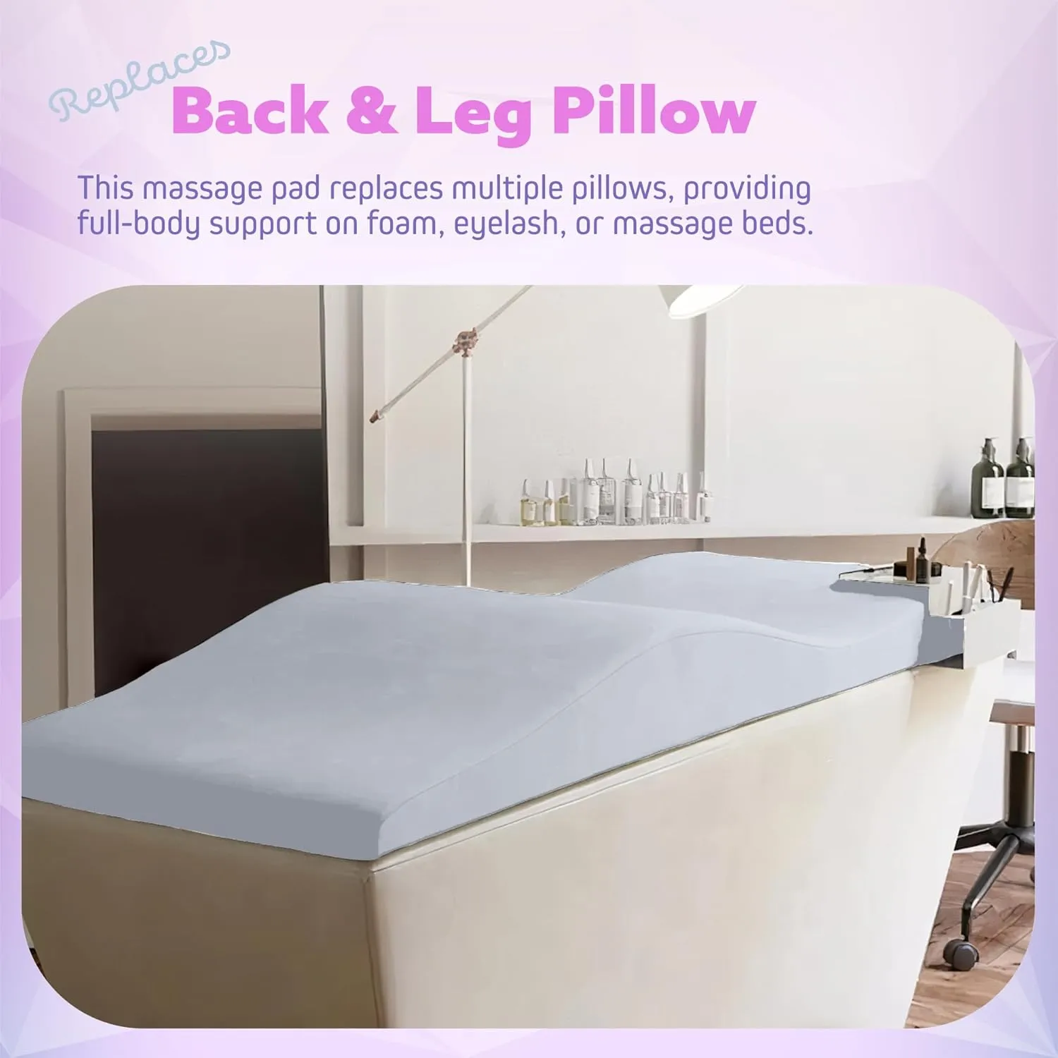 High-Density Foam Massage Table Topper with Soft Plush Cover, Ergonomic Eyelash Extension Bed Cushion, Memory Foam Spa Table Pad & Pillow for Salon, 23" 58 cm, Gray