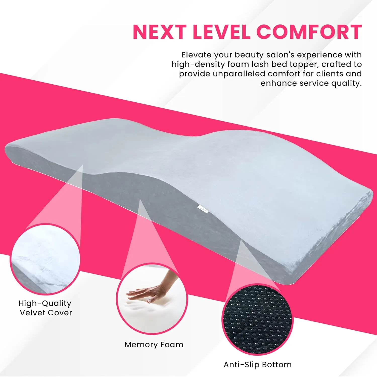 High-Density Foam Massage Table Topper with Soft Plush Cover, Ergonomic Eyelash Extension Bed Cushion, Memory Foam Spa Table Pad & Pillow for Salon, 23" 58 cm, Gray