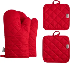 High Heat Resistant 500F Oven Glove Set - Red