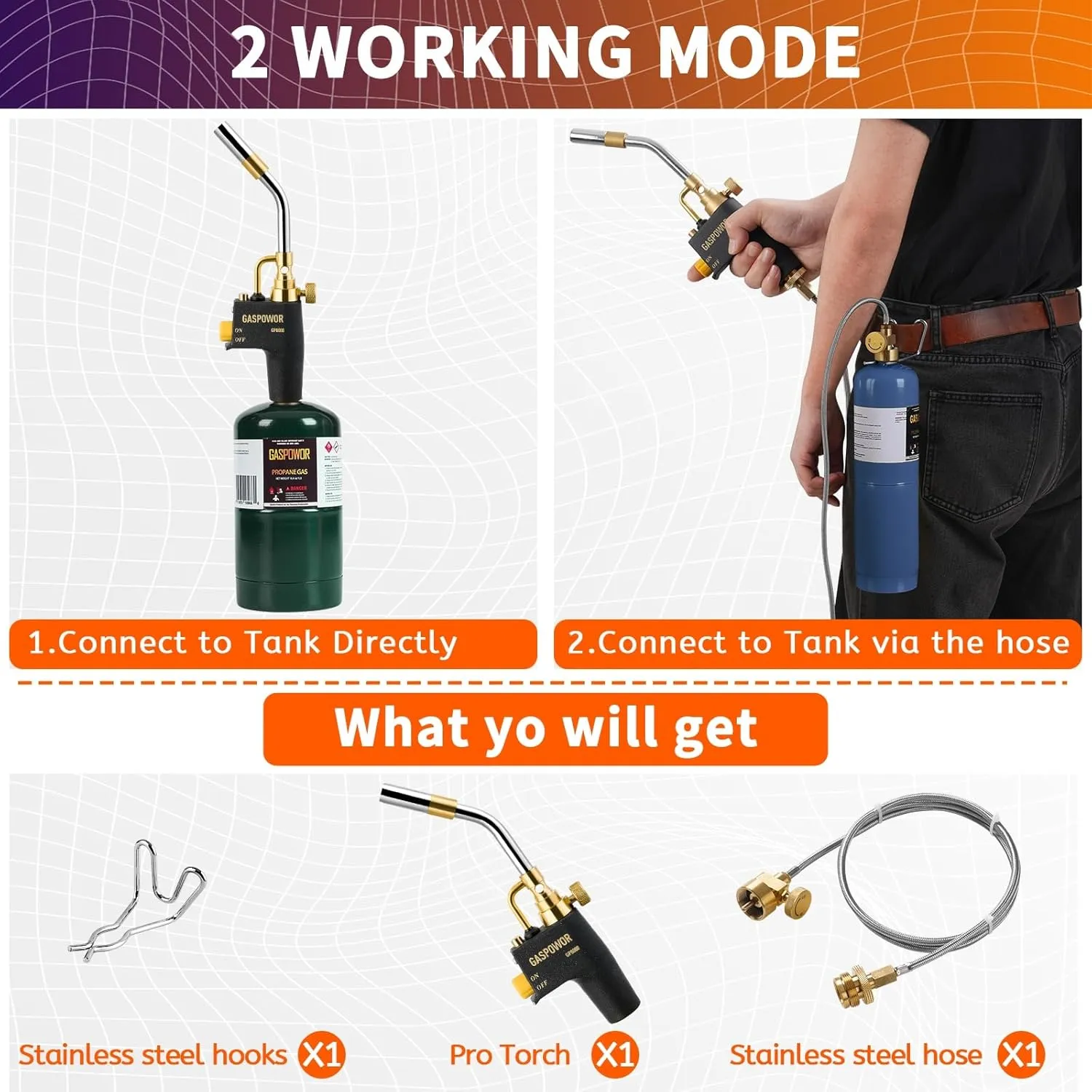 High Intensity Propane Torch Head with 4FT Hose & Cylinder Clip, Gas Torch Head Fuel by Propane,MAPP, Welding Torch, Trigger Start torch lighter,Blow Torch (CSA Certified, Fuel Not Included)