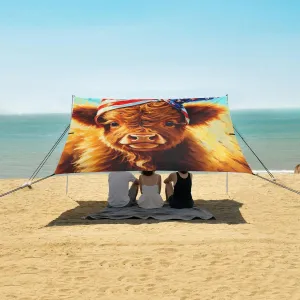 Highland Cattle Cow Patriotic Beach Camping Tent Sun Shelter for Whole Family, July 4th Beach Shade Canopy with UPF50  UV Protection,Easy Set Up and Carry,Outdoor Shade for Trips, Fishing, Backy